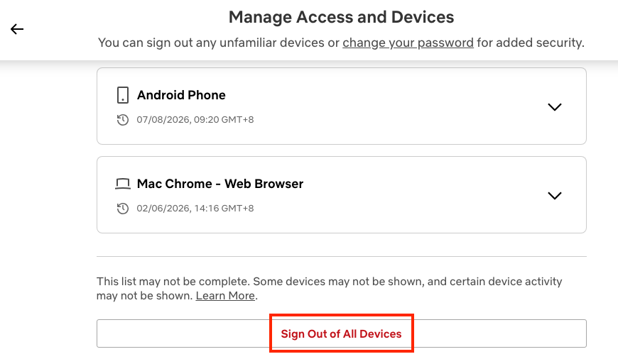 sign out of all devices on Netflix