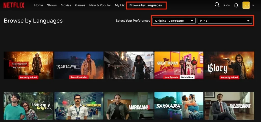 Netflix Browse by Language Hindi