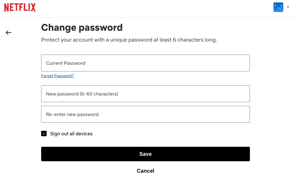 Change Netflix password