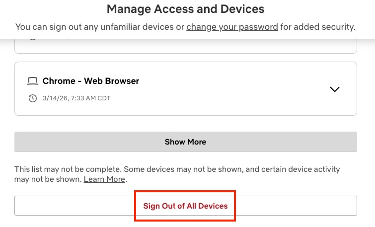 Netflix sign out of all devices