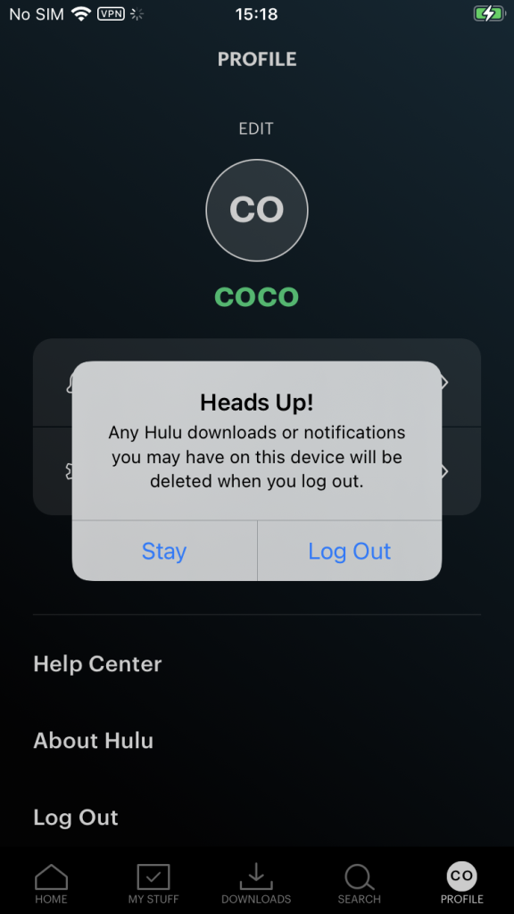 Log out of Hulu
