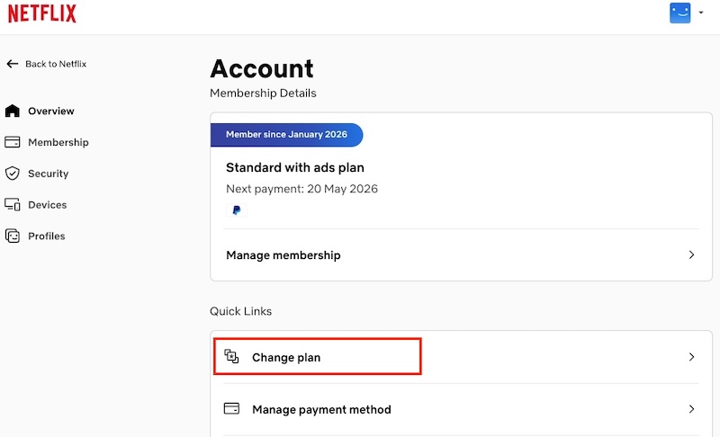 Change Netflix Plan