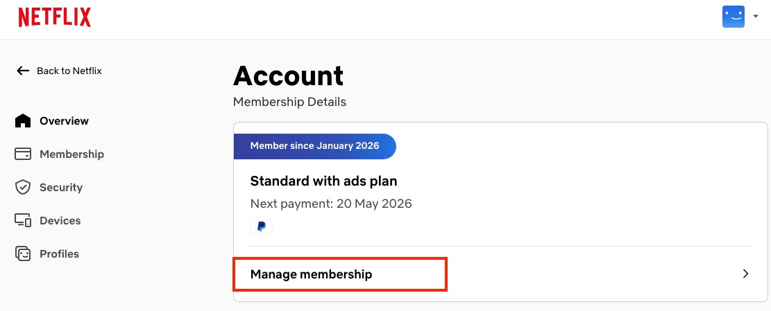 Manage Netflix membership