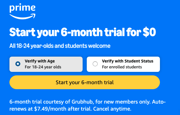 amazon prime student free trial