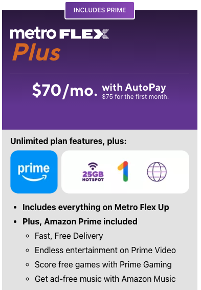 free amazon prime with metro flex plus