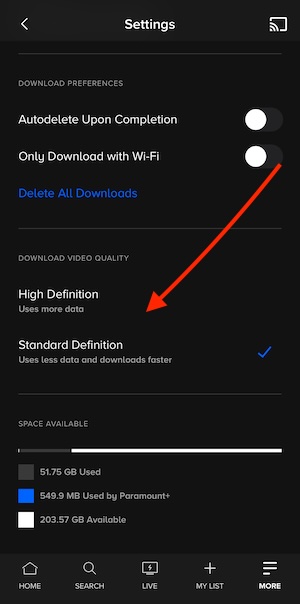 paramount plus download quality