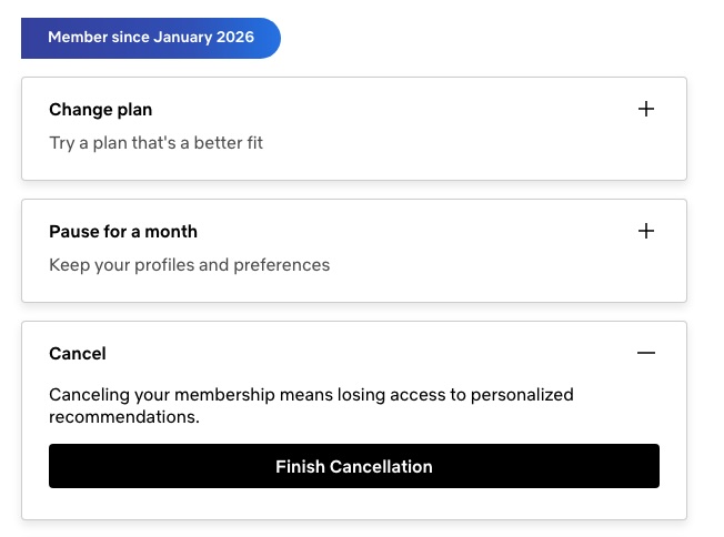 Cancel Netflix on website